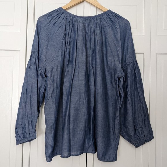 NWOT ZARA Oversize Chambray Top w/ Tassels & Balloon Sleeves, Size XS - Picture 3 of 10